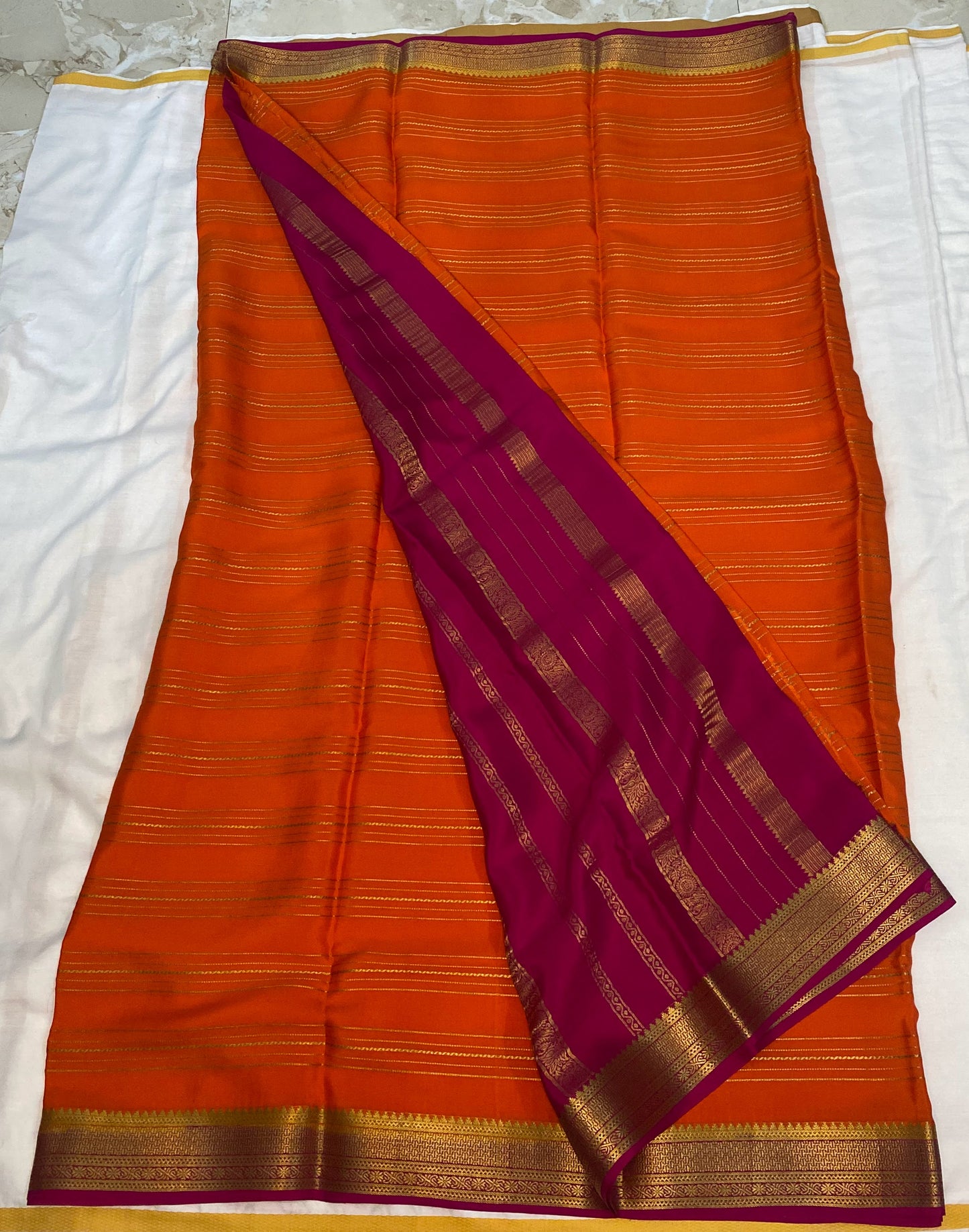 Pure Crepe Silk Saree with all-over lines and Small Border
