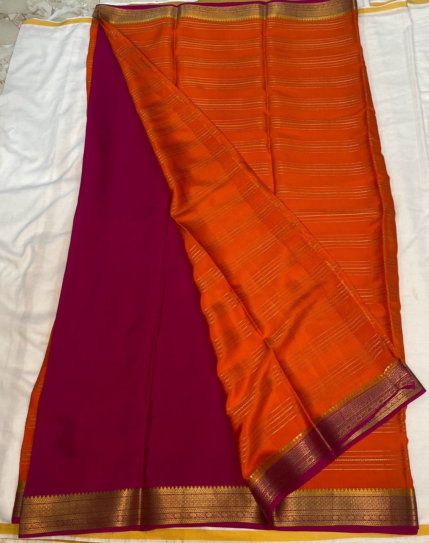 Pure Crepe Silk Saree with all-over lines and Small Border