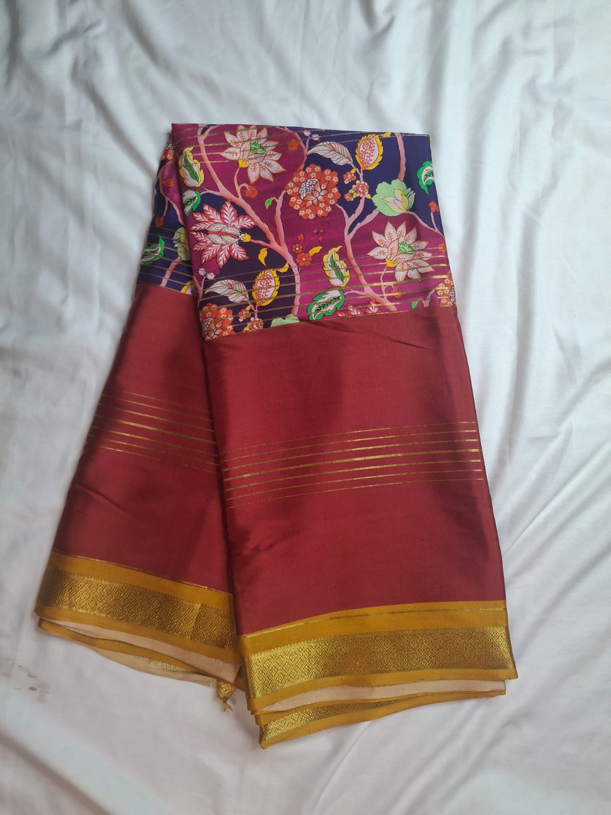 Pure Crepe Silk Saree with Kalamkari Print