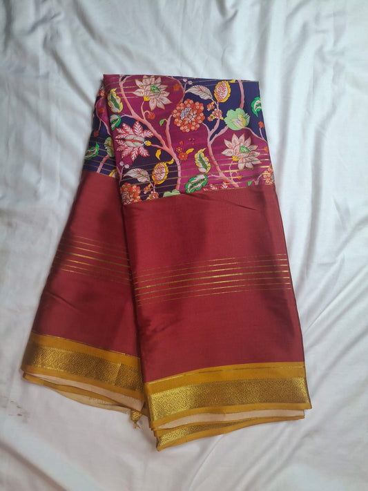 Pure Crepe Silk Saree with Kalamkari Print