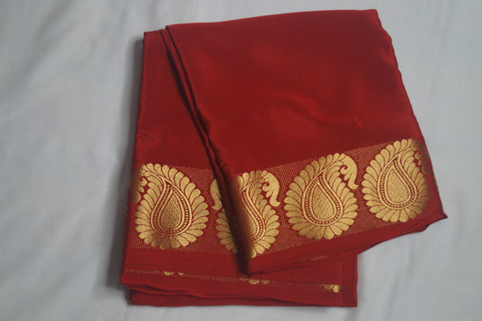 Pure Crepe Silk Saree with Mango Border in 100GSM Silk