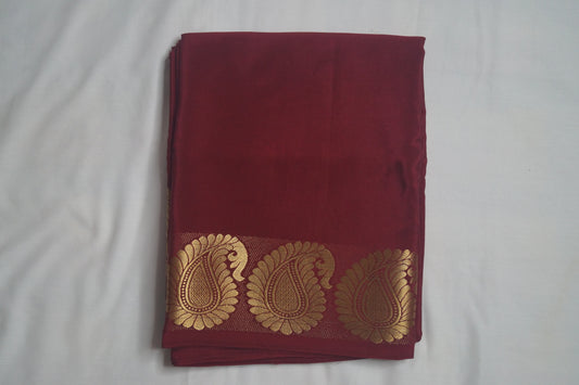 Pure Crepe Silk Saree with Mango Border in 100GSM Silk